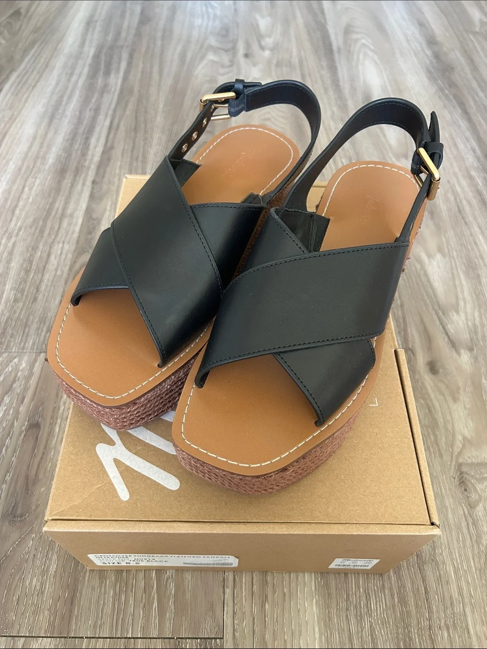 Madewell Black Leather Platform Espadrille Sandals